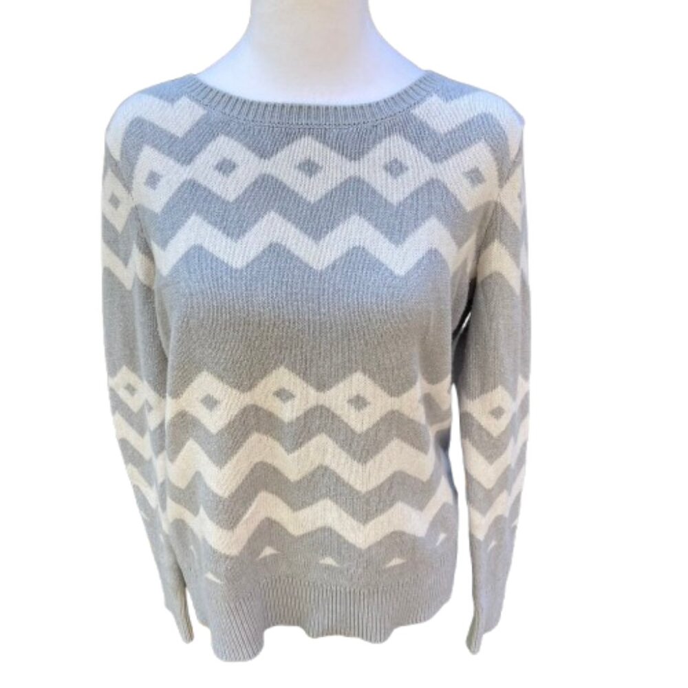 G.H. Bass & Co. Gray Sweater Pullover Zigzag Pattern Cotton Blend, sz. large